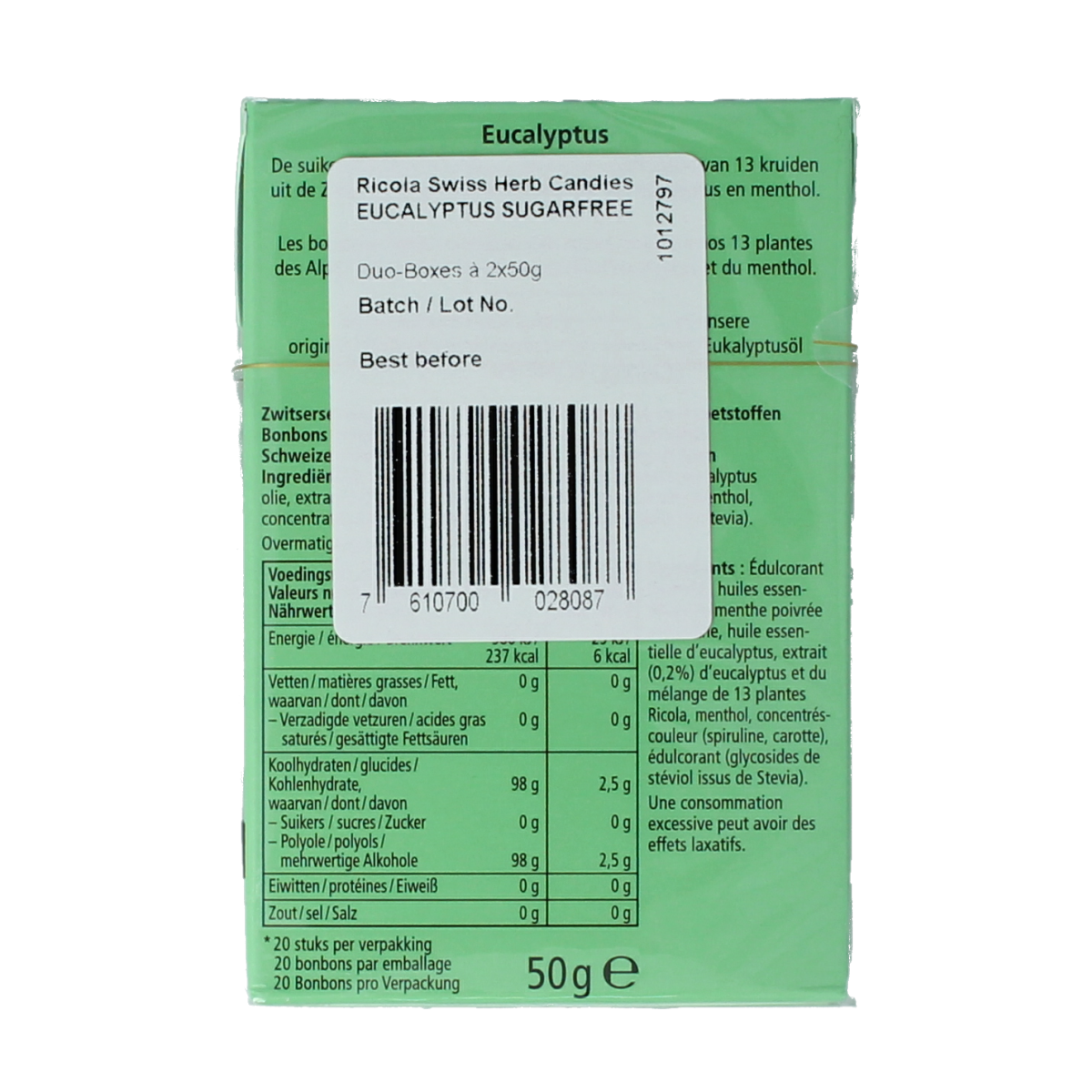 Ricola Eucalyptus suikervrij duo pack 100.00 Gram