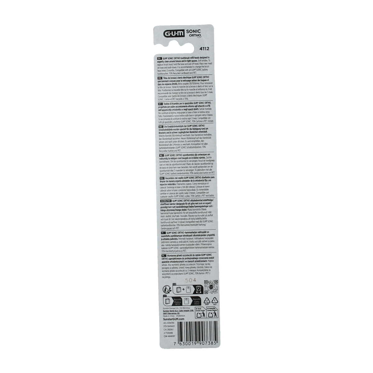 GUM Sonic ortho batterij tandenborstel refill 1.00 Stuks