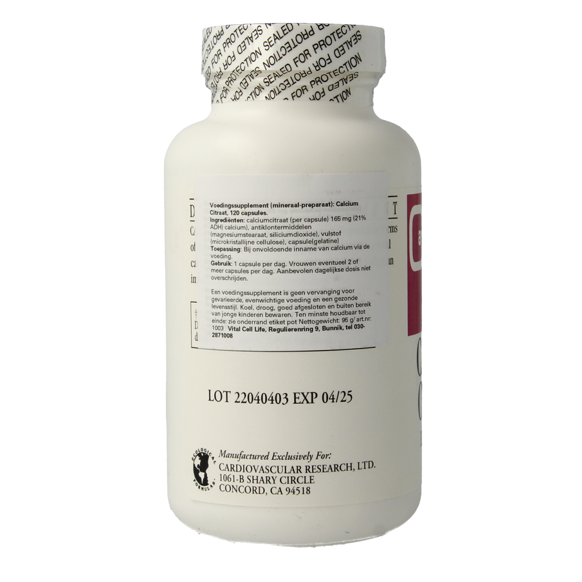 Cardio Vasc Res Calcium citraat 165mg 120.00 Capsules