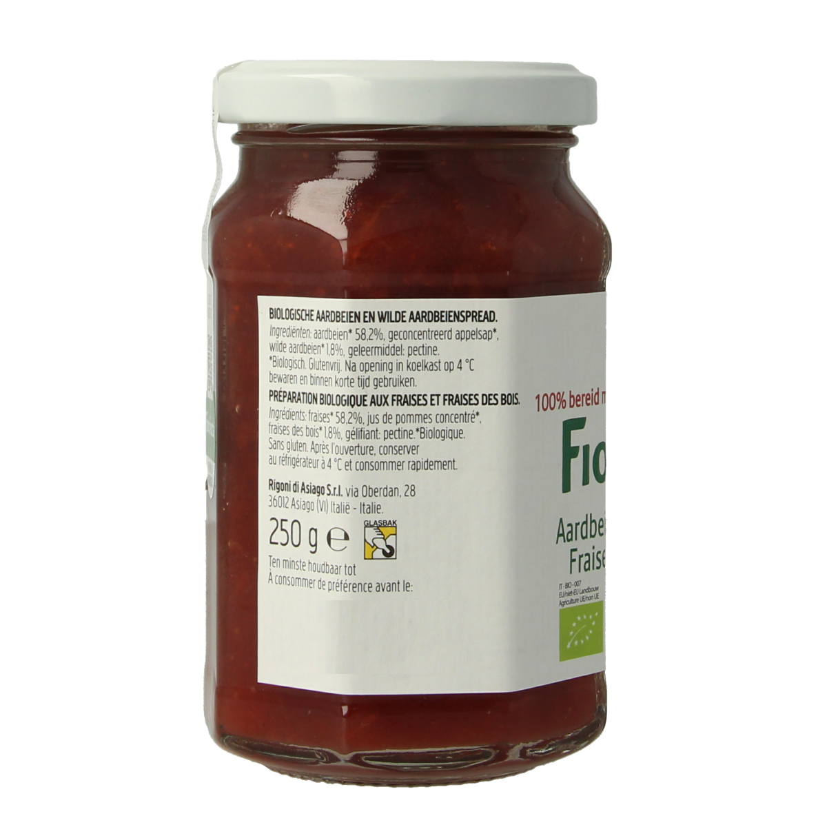 Fiordifrutta Aardbeienjam bio 250.00 Gram