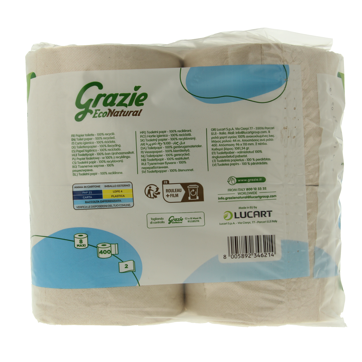 Grazie Natural Toiletpapier 2-laags 8.00 Stuks