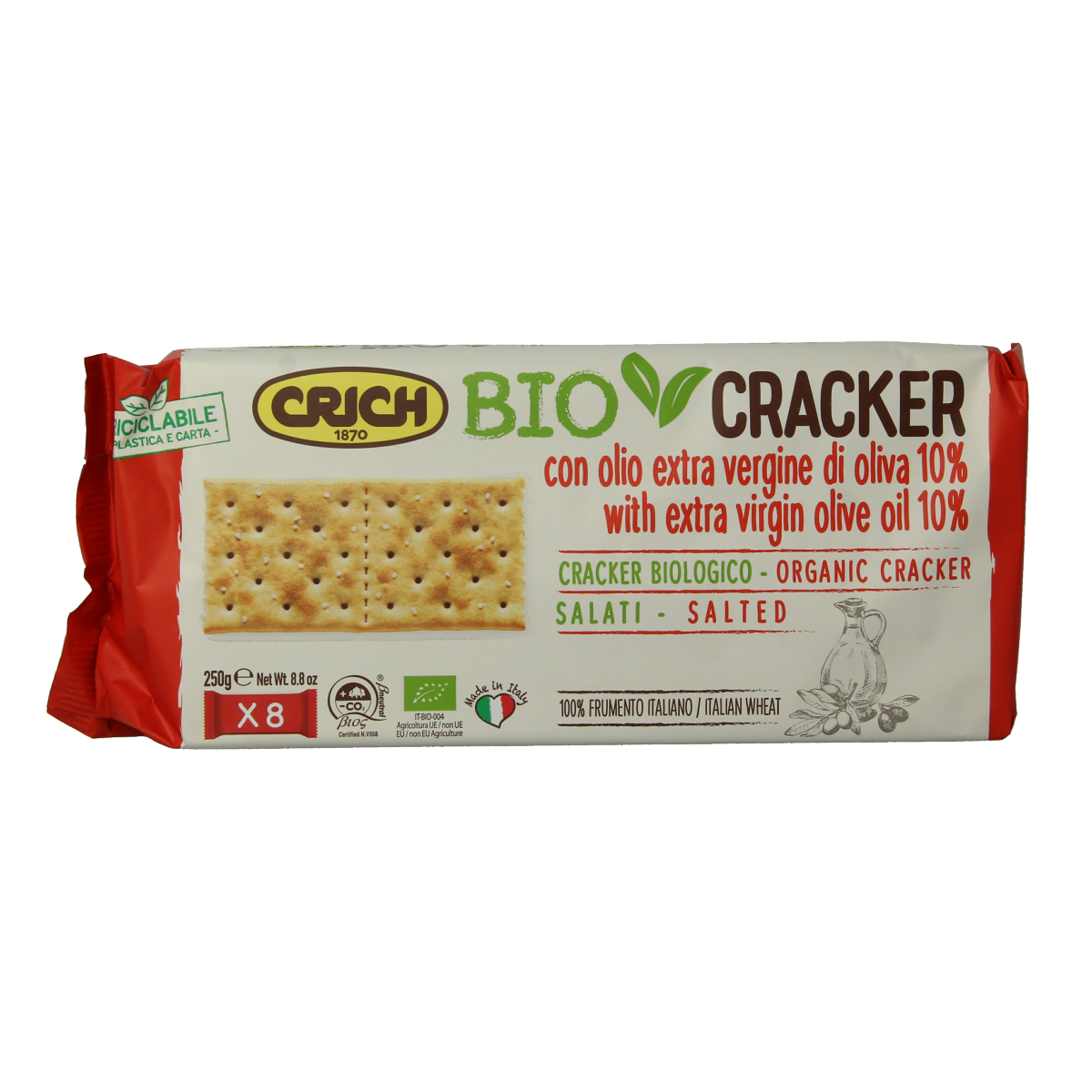 Crich Crackers olijfolie met zout rood bio 250.00 Gram