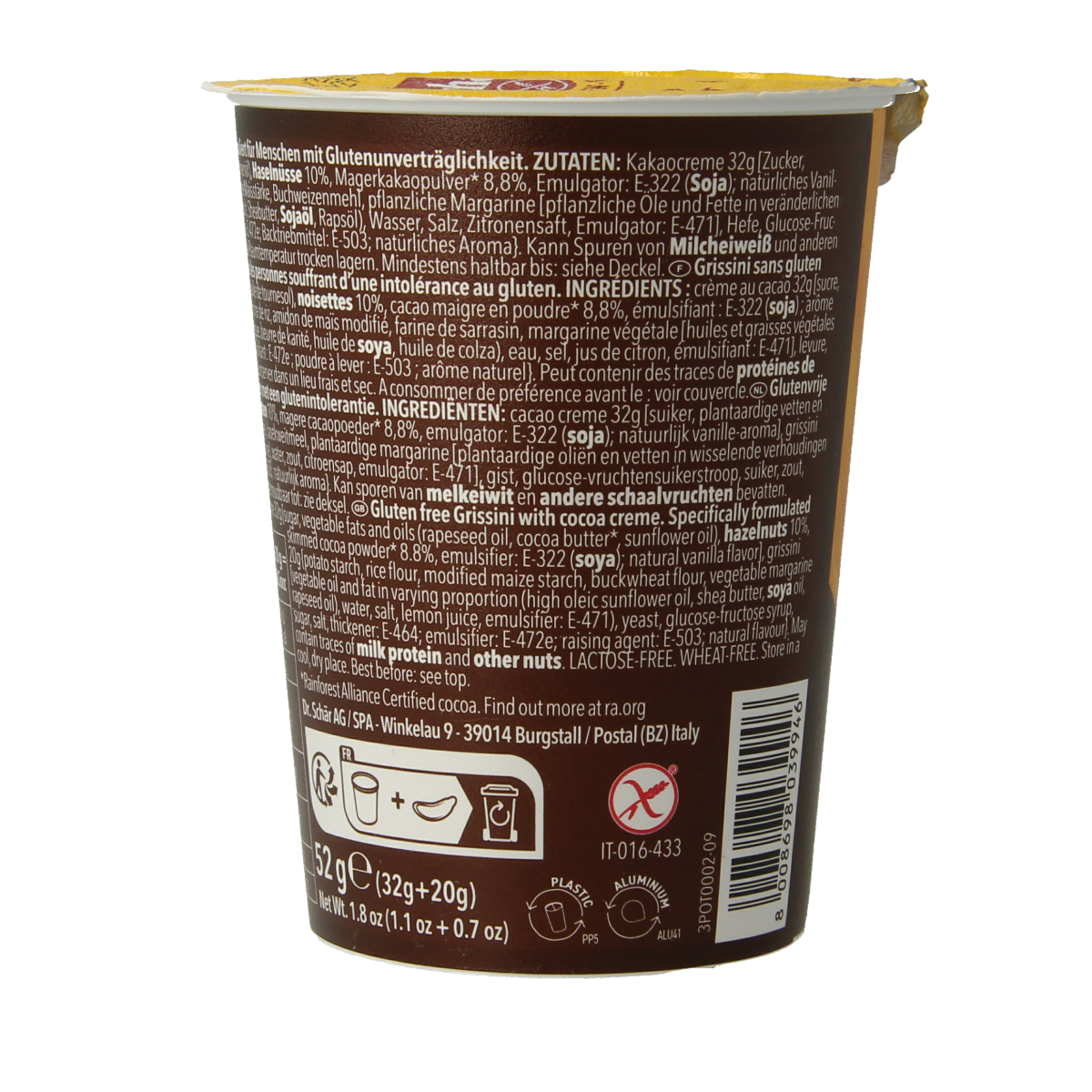 Schar Milly grissini & chocolate sticks glutenvrij 52.00 Gram