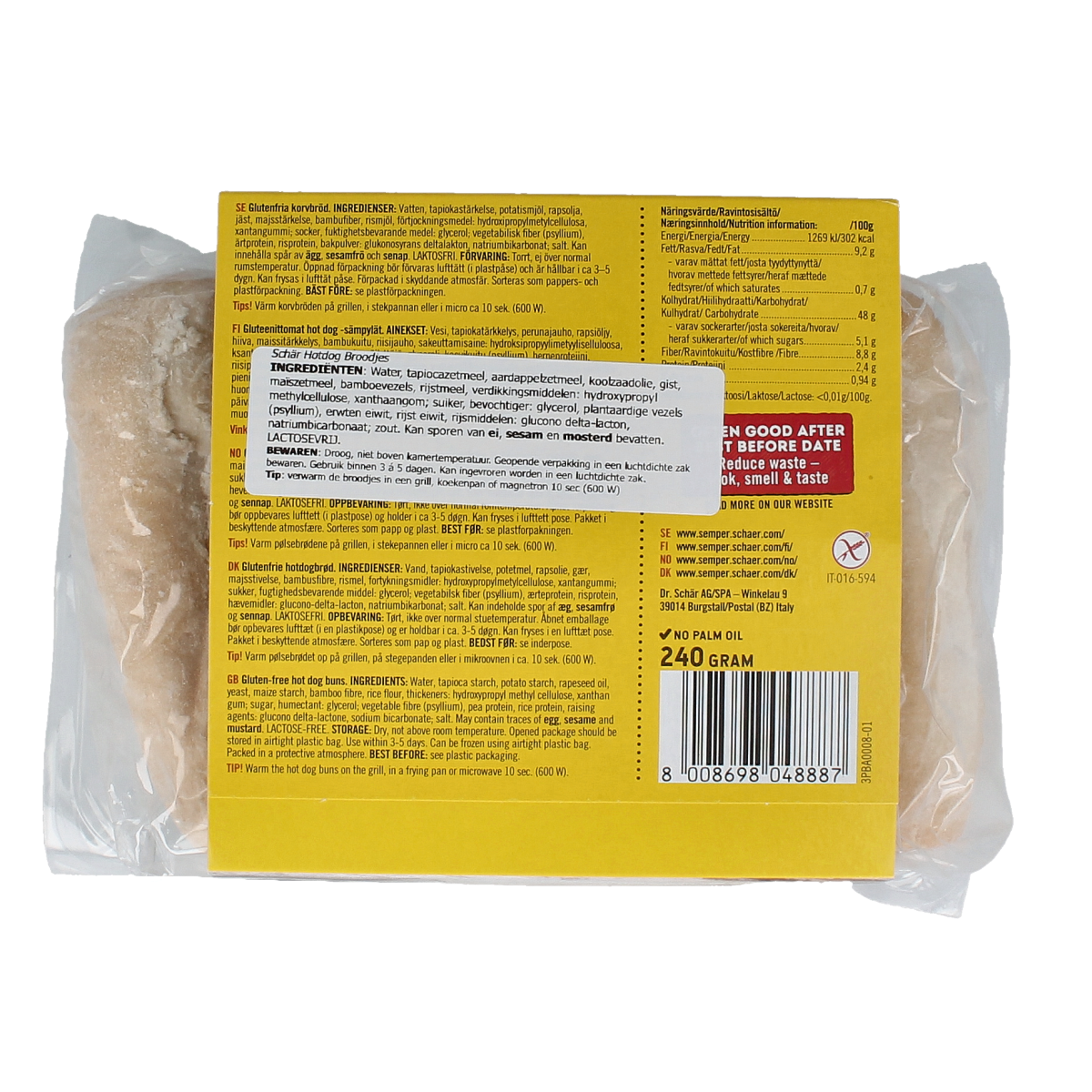 Schar Hotdog broodjes glutenvrij 240.00 Gram