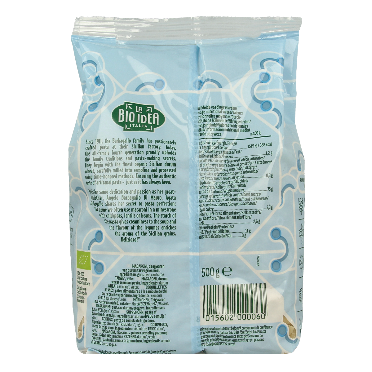 Bioidea Macaroni wit elleboogjes bio 500.00 Gram