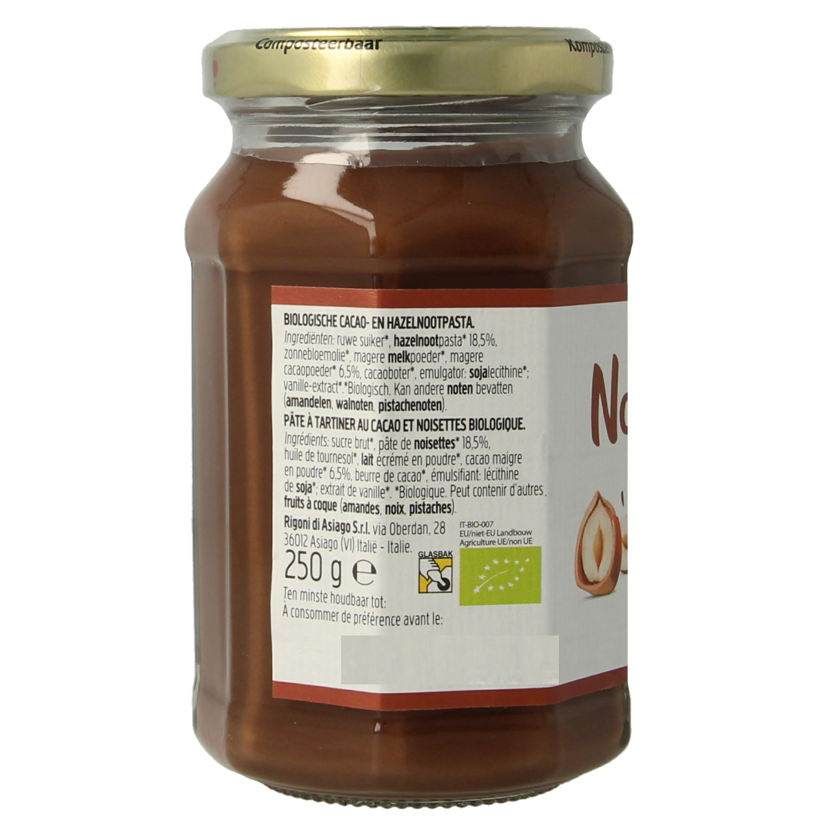 Nocciolata Chocolade hazelnootpasta bio 250.00 Gram