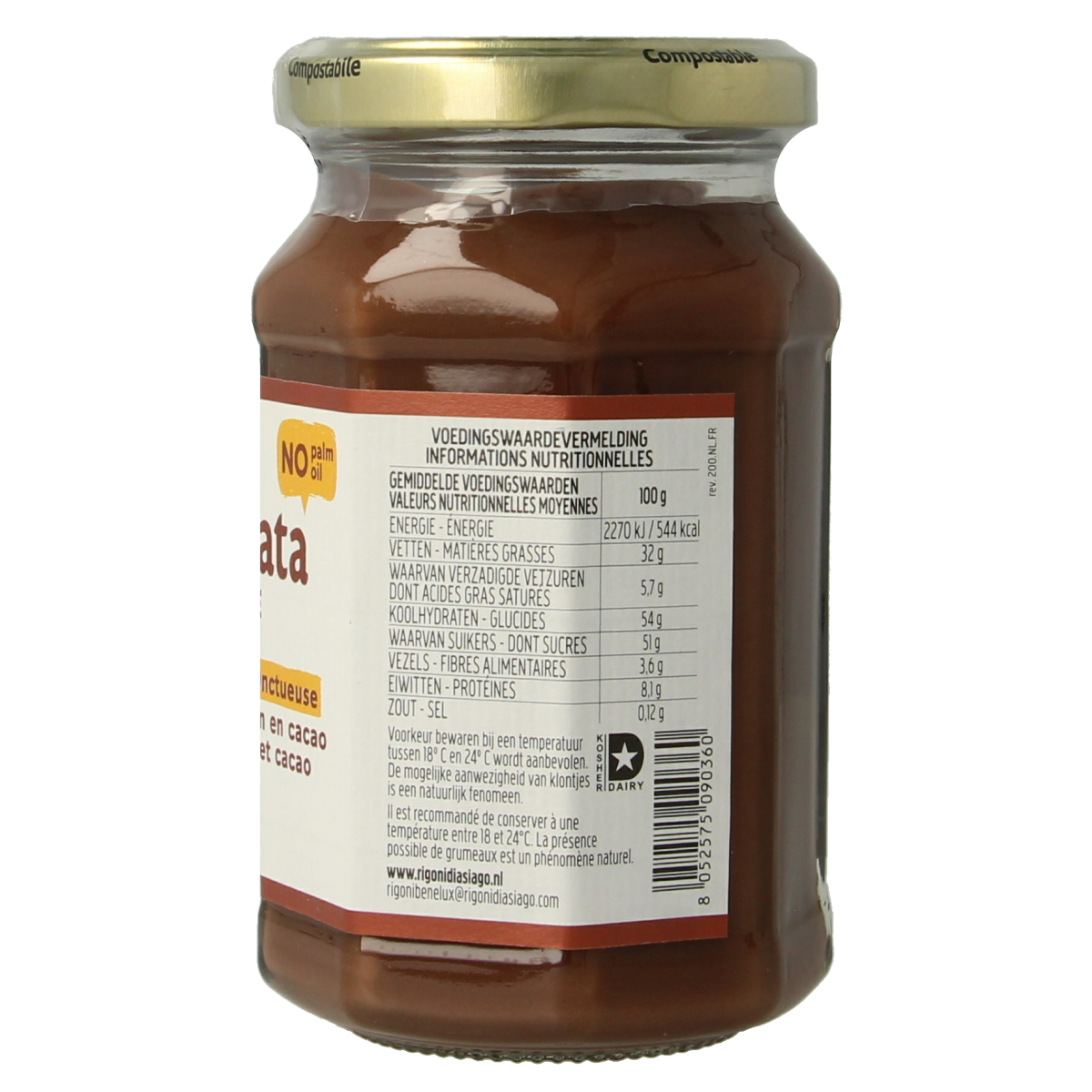 Nocciolata Chocolade hazelnootpasta bio 250.00 Gram