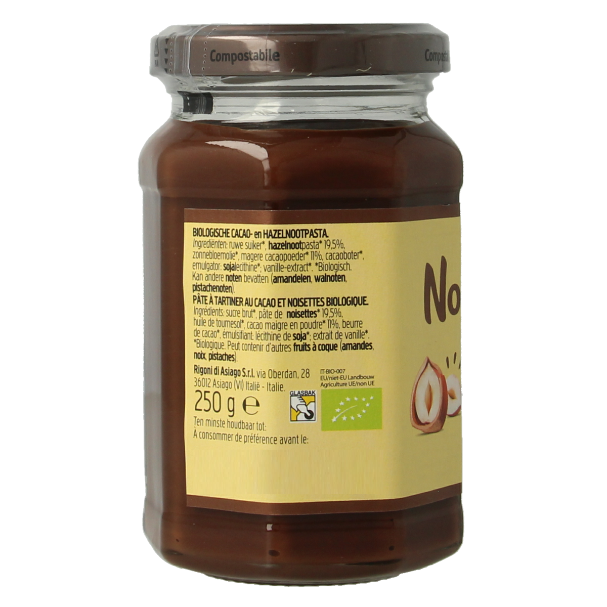 Nocciolata Hazelnootpasta zonder melk bio 250.00 Gram