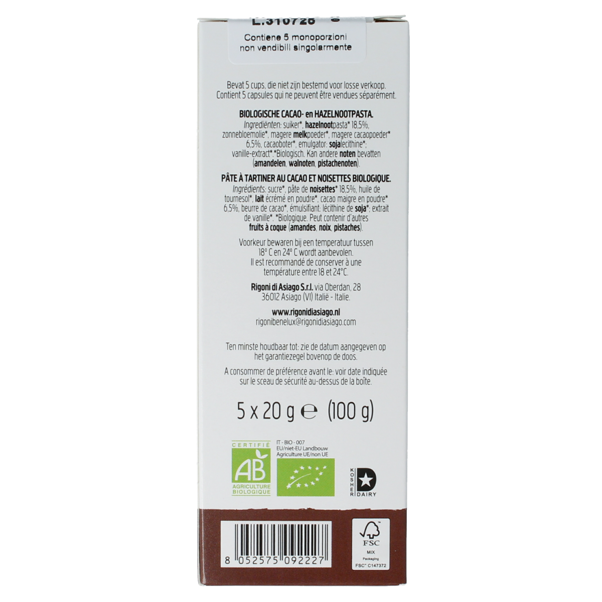 Nocciolata Originale cups 5 x 20g bio 100.00 Gram