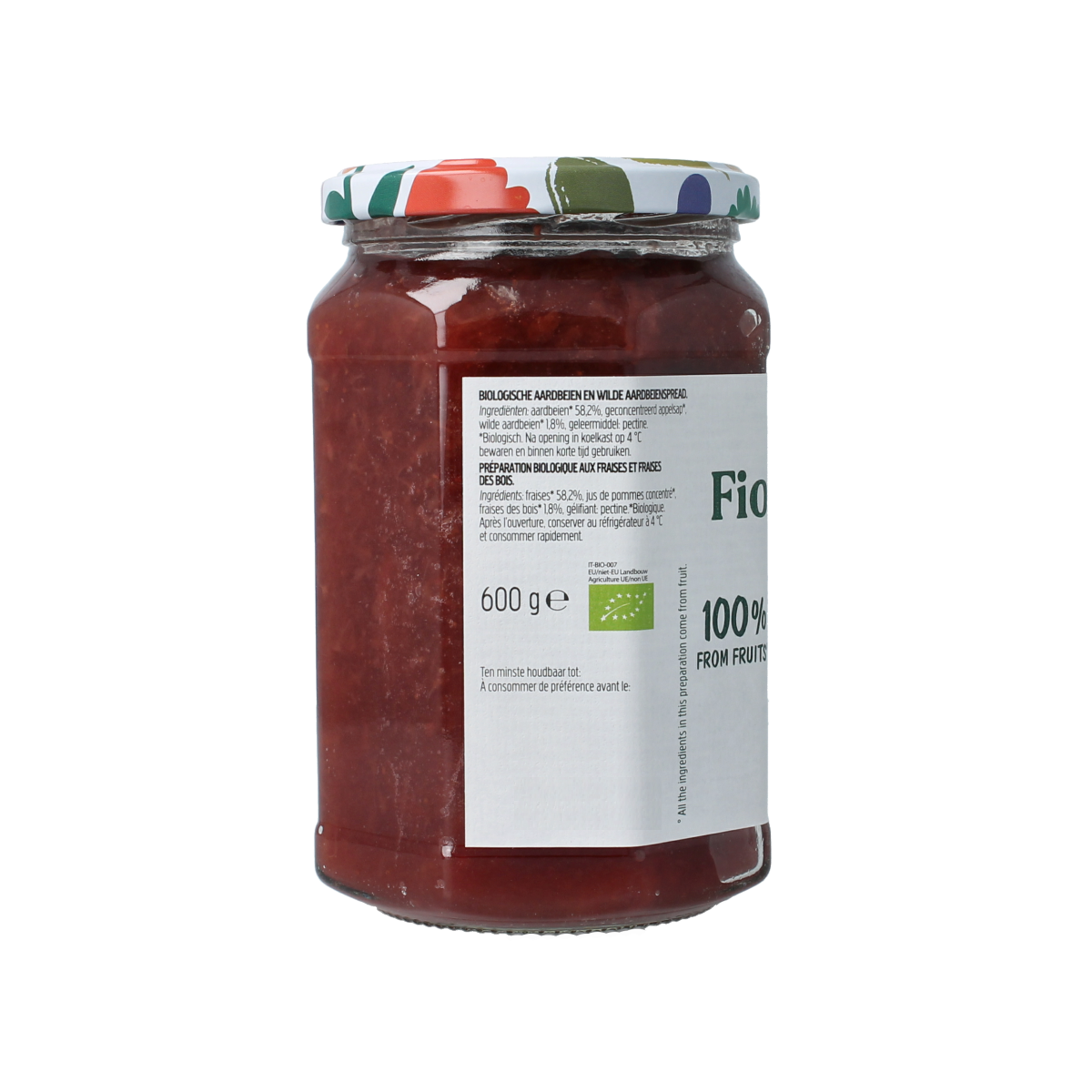 Fiordifrutta Aardbeien en wilde aardbeien jam bio 600.00 Gram