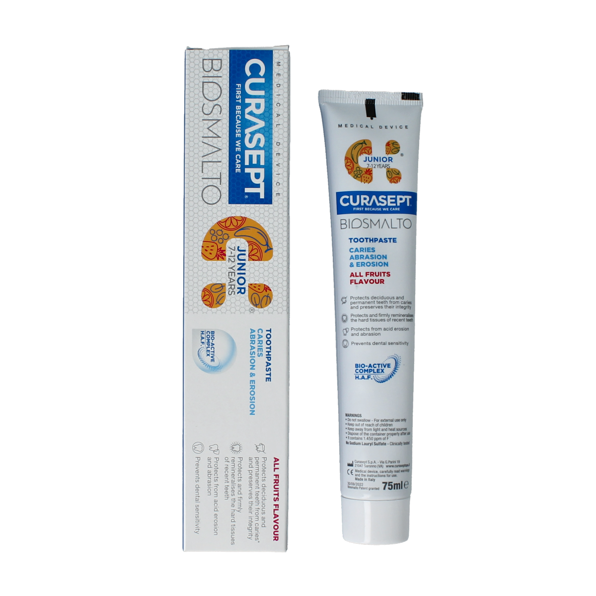 Curasept Biosmalto tandpasta junior caries erosie slijtage 75.00 Milliliter