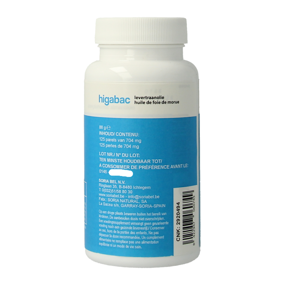 Soria Natural Higabac levertraanolie 125.00 Softgels