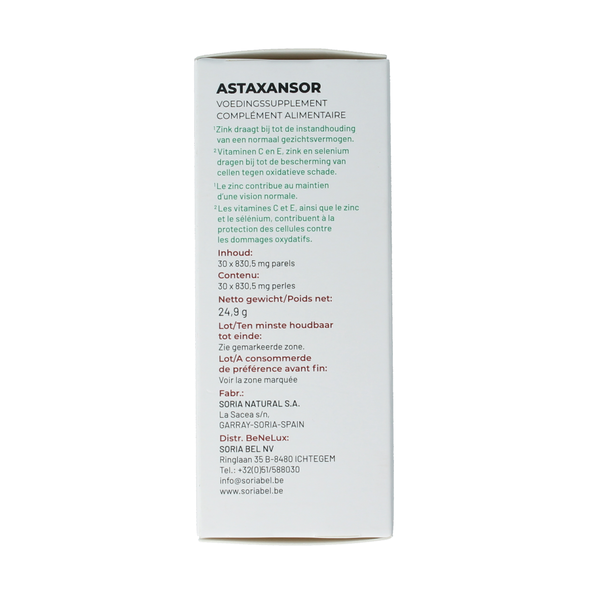Soria Natural Astaxansor parels 30.00 Stuks