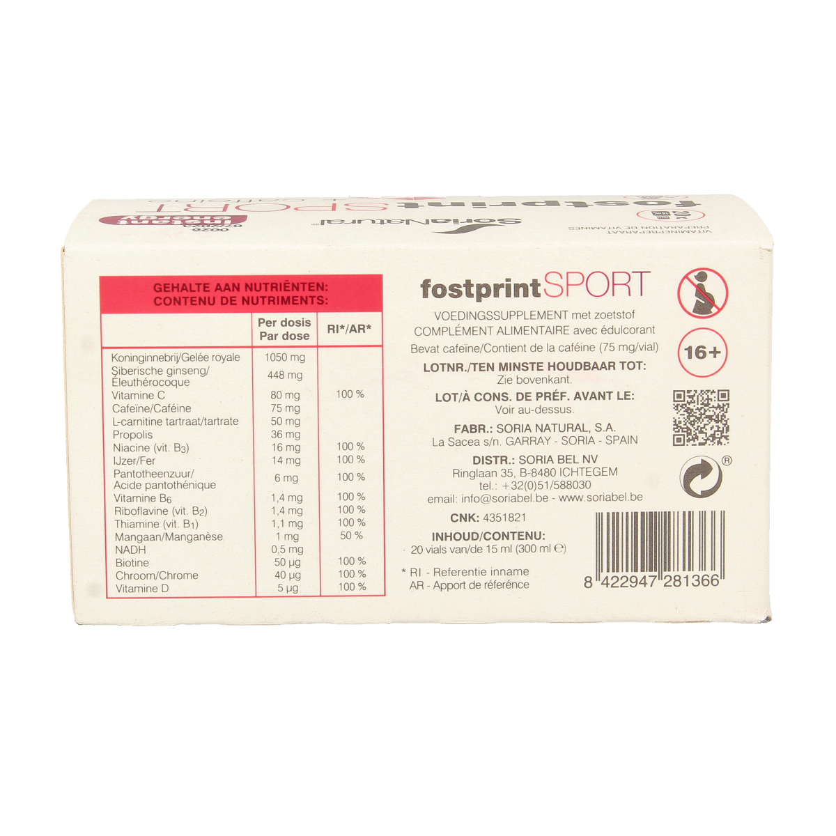 Soria Natural Fost print sport 20 x 15ml 20.00 Stuks