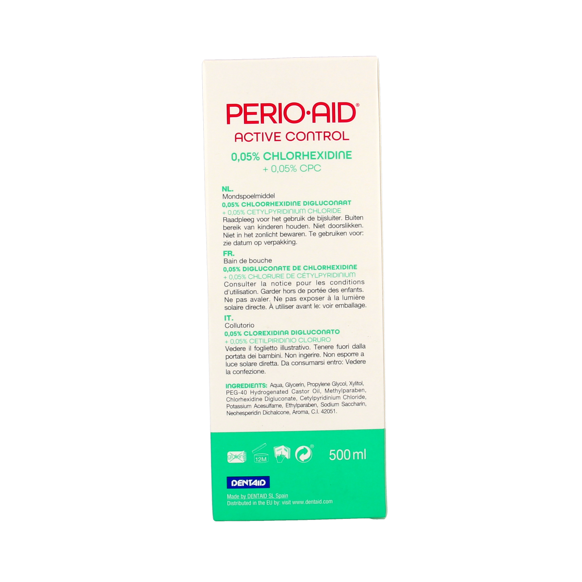 Perio Aid Active Control mondspoelmiddel 0.05% CHX 500.00 Milliliter