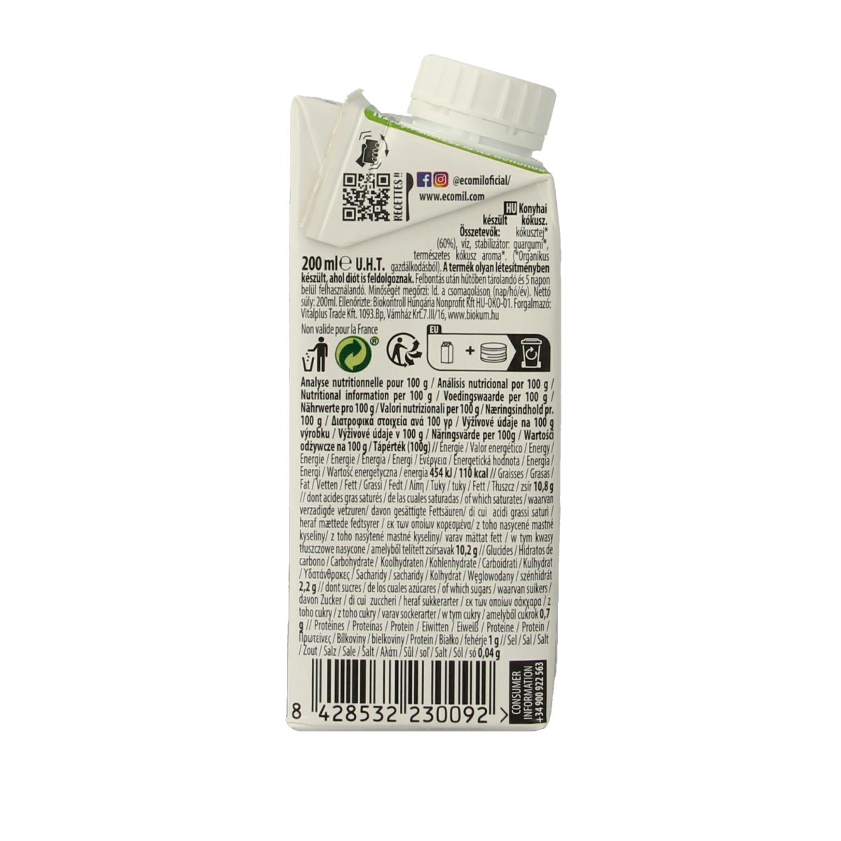 Ecomil Kokosmelk cuisine bio 200.00 Milliliter
