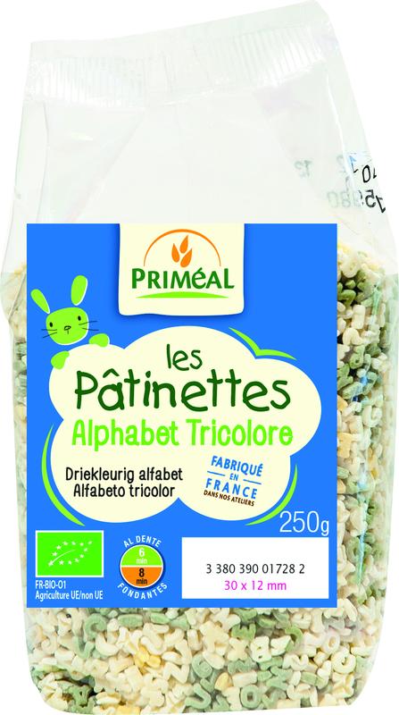 Primeal Pasta driekleurig alfabet bio 250.00 Gram