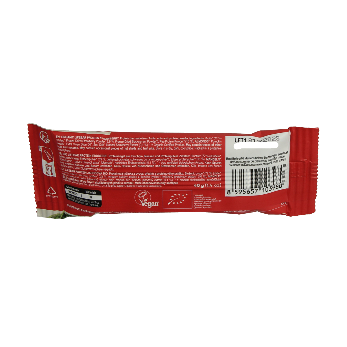 Lifefood Lifebar proteine aardbei bio 40.00 Gram