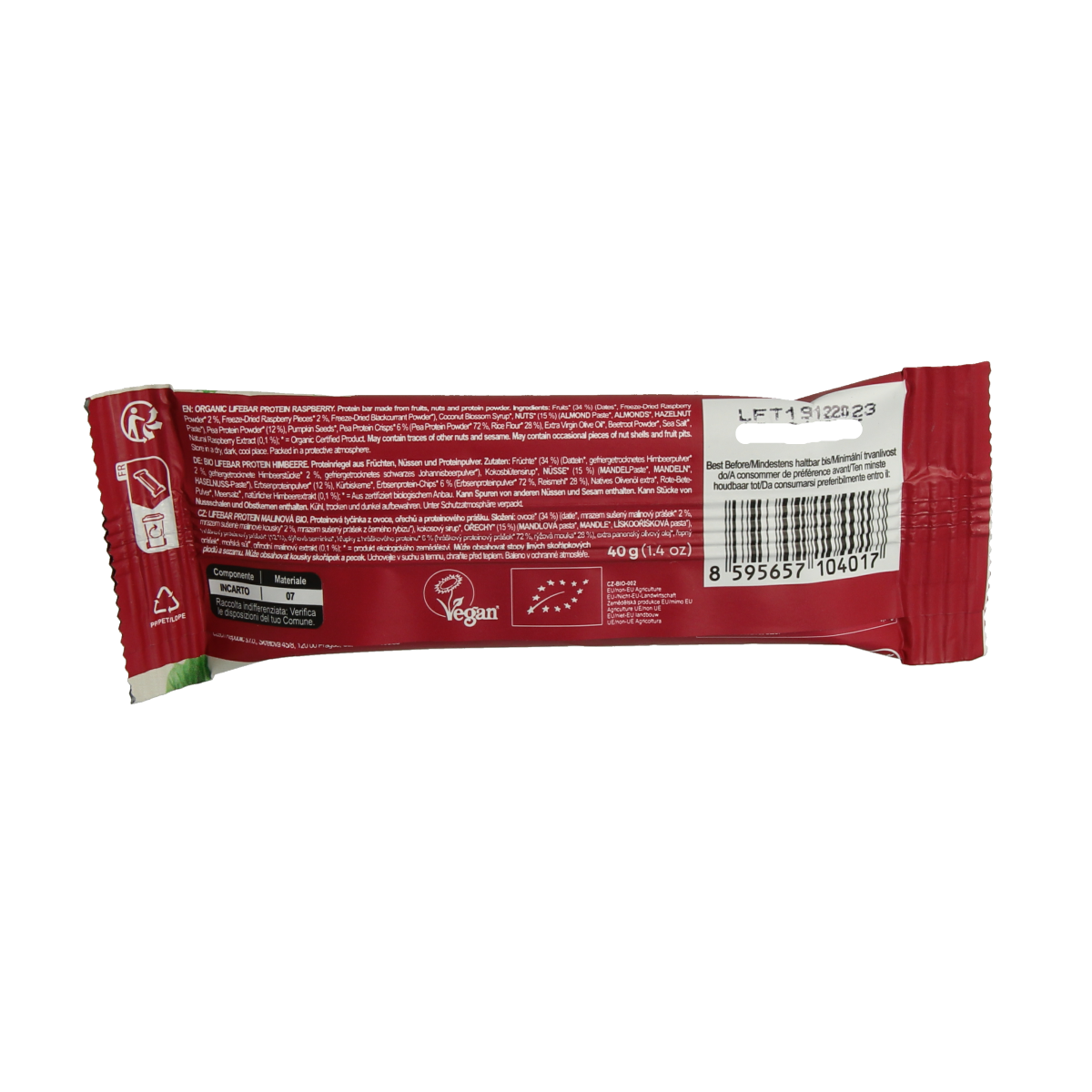 Lifefood Lifebar proteine framboos bio 40.00 Gram