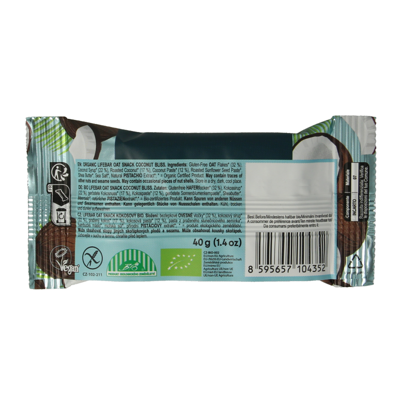 Lifefood Lifebar oatsnack kokos bliss bio 40 Gram