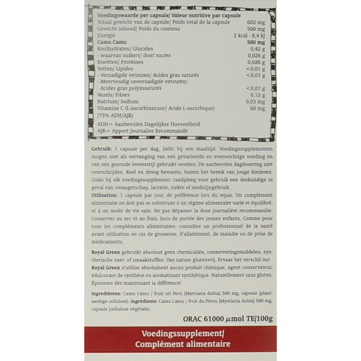 Royal Green Camu camu vitamine C 60.00 Vegetarische capsules
