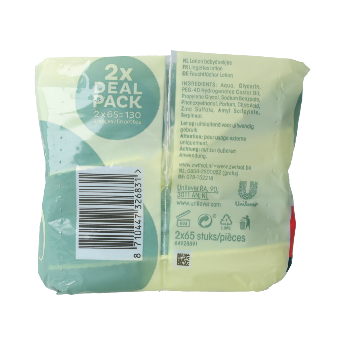 Zwitsal Billendoekjes met lotion 65 stuks 2.00 Stuks