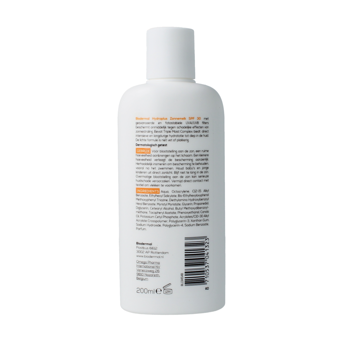 Biodermal Zonnemelk hydraplus SPF30 200.00 Milliliter