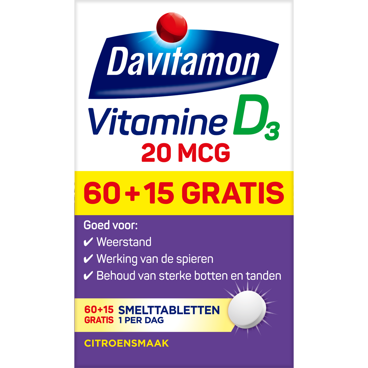 Davitamon Vitamine D3 20mcg 75.00 Smelttabletten