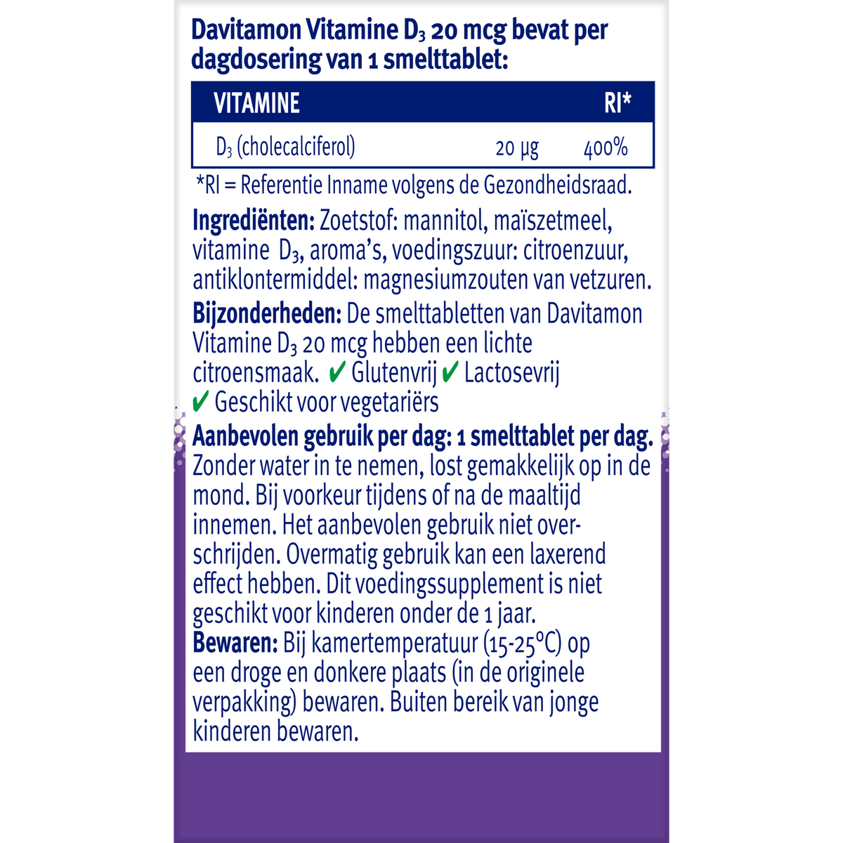 Davitamon Vitamine D3 20mcg 75.00 Smelttabletten
