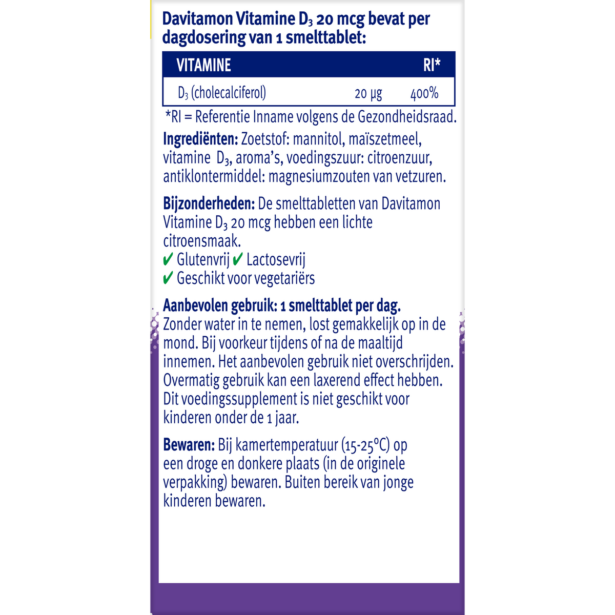 Davitamon Vitamine D3 20mcg 150.00 Smelttabletten