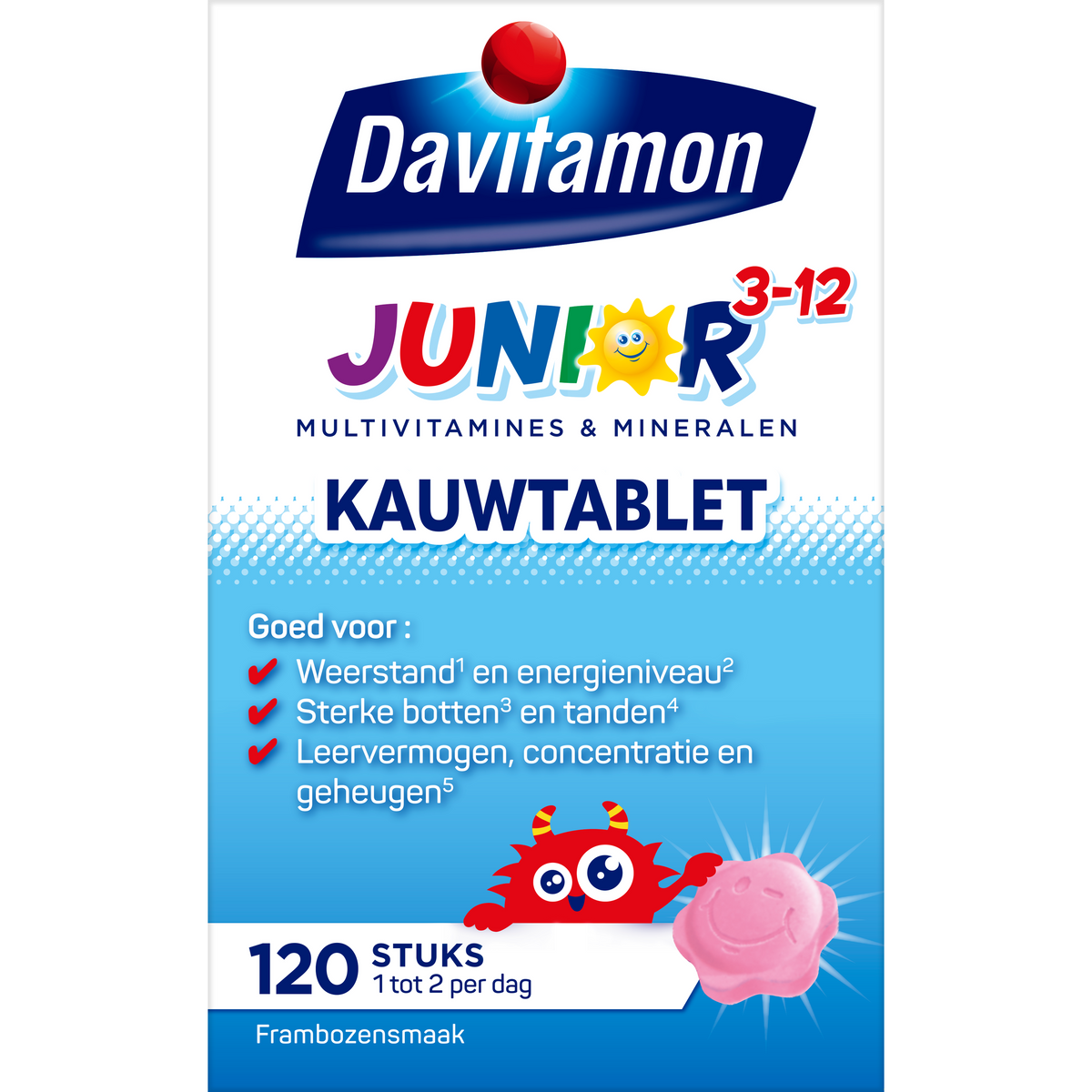 Davitamon Junior 3-12 framboos 120.00 Kauwtabletten