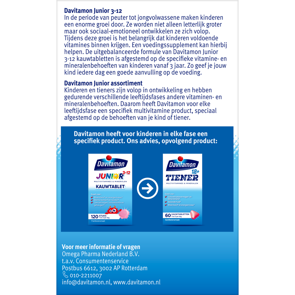 Davitamon Junior 3-12 framboos 120.00 Kauwtabletten