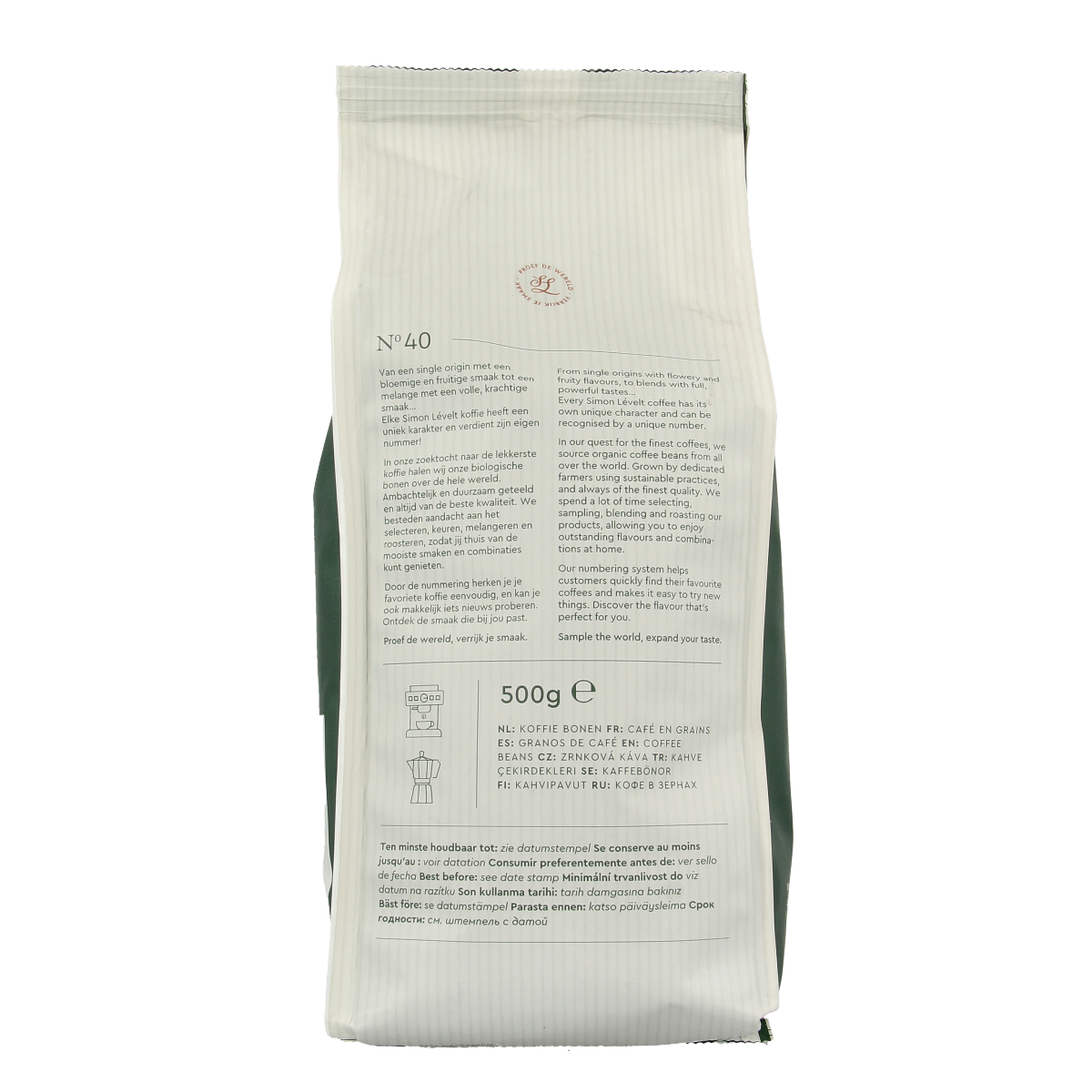 Simon Levelt Cafe N40 espresso extra dark roast bio 500.00 Gram