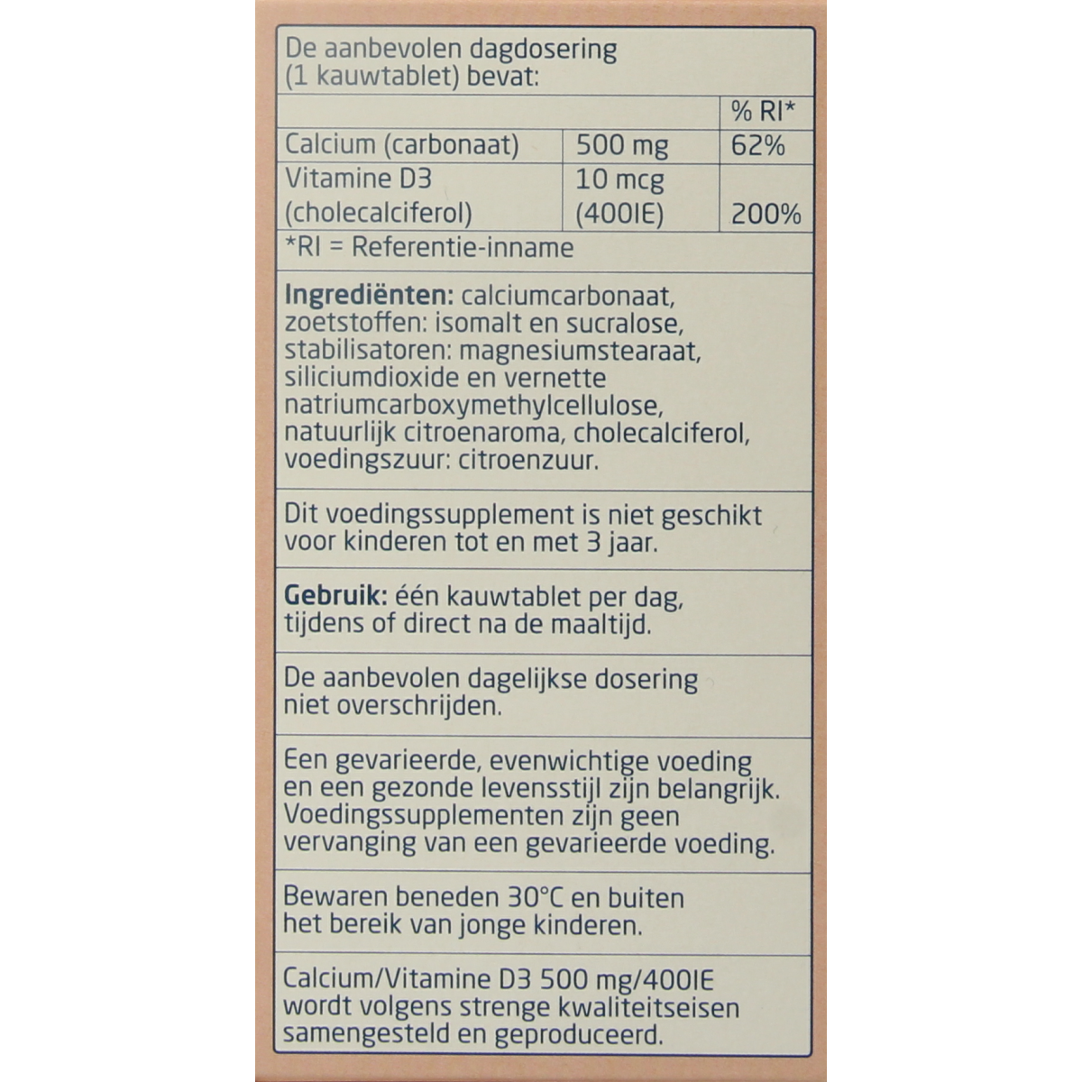 Teva Calcium / vitamine D 500mg / 400IE 90.00 Kauwtabletten