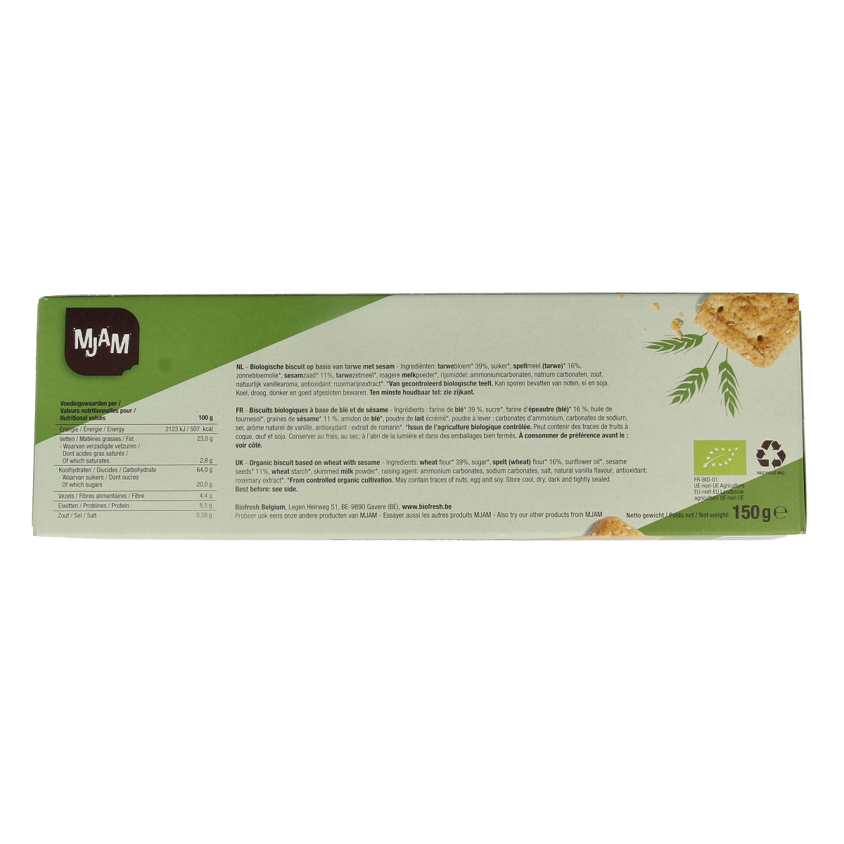 Mjam Biscuits tarwe sesam bio 150.00 Gram
