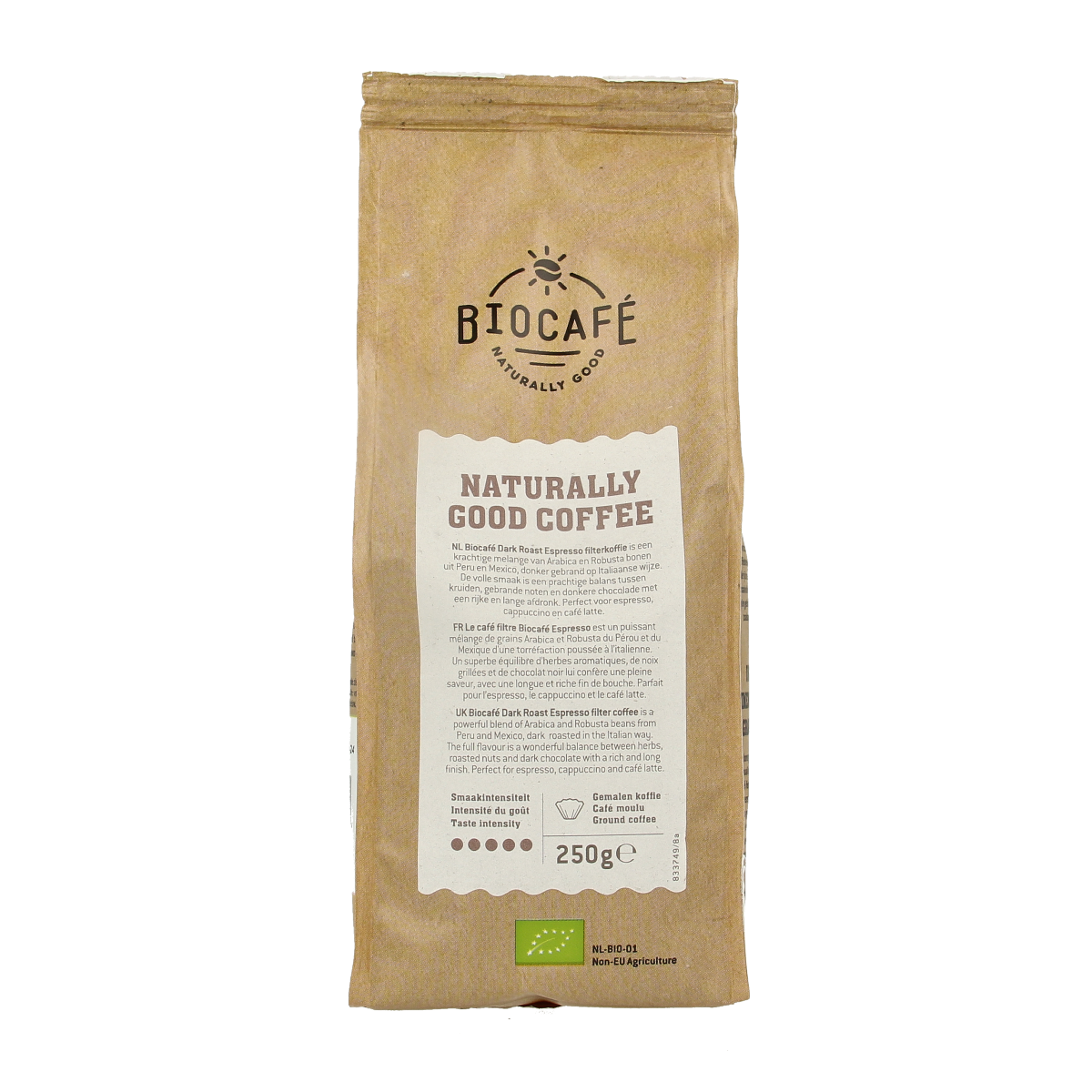 Biocafe Filterkoffie espresso dark roast bio 250.00 Gram