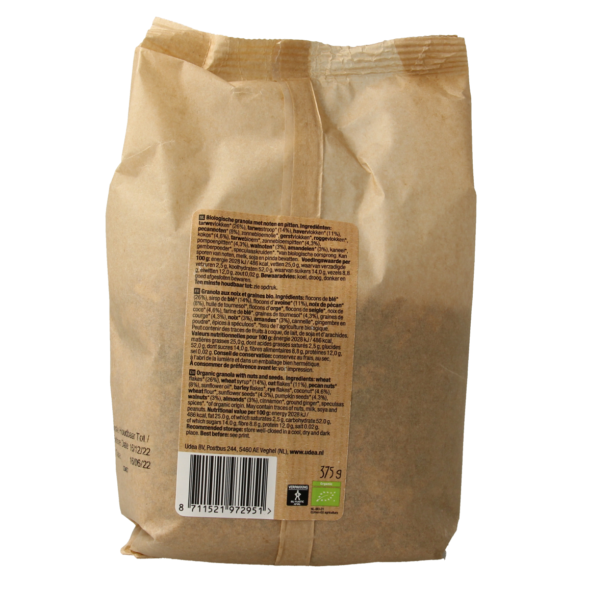 Your Organic Nature Granola noten en pitten bio 375.00 Gram