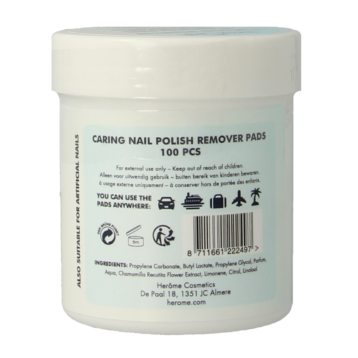 Herome Nagellak remover pads caring  100.00 Stuks