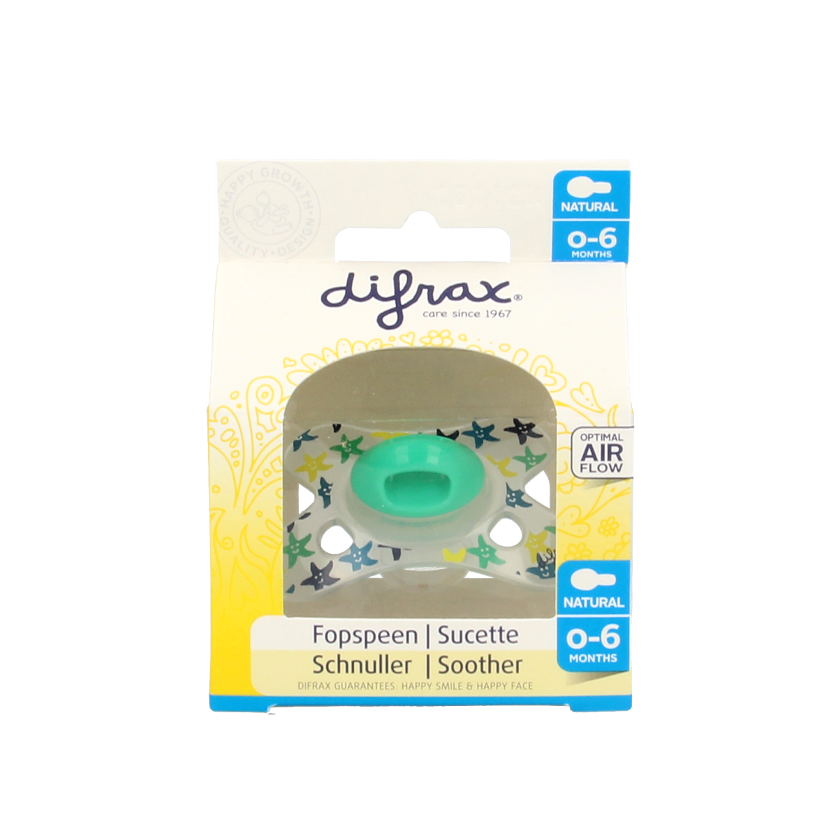 Difrax Fopspeen natural 0-6 maanden assorti  1.00 Stuks