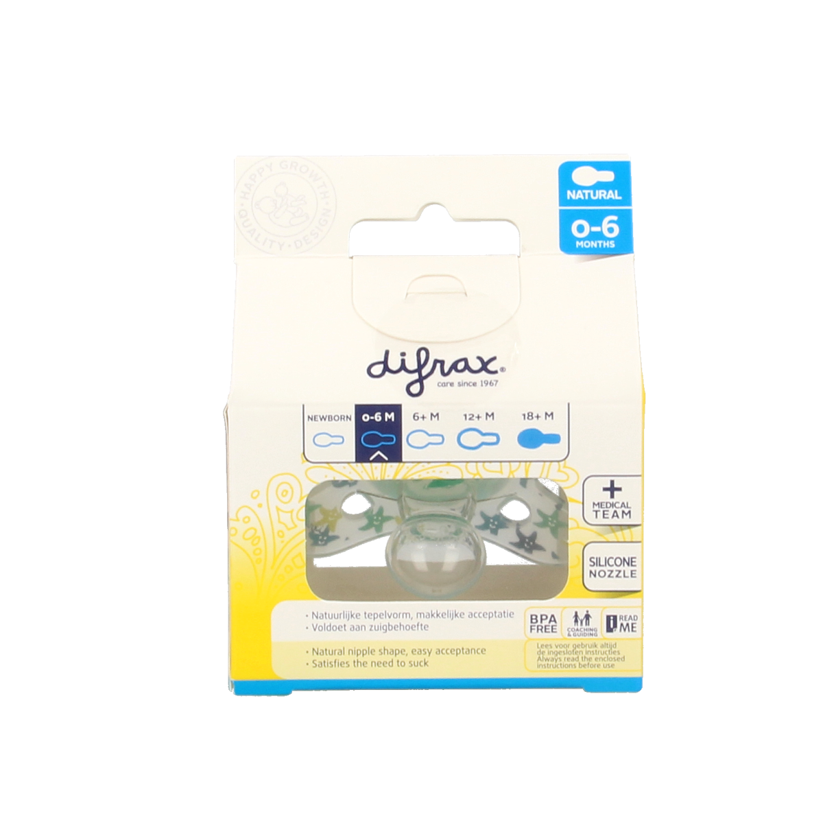Difrax Fopspeen natural 0-6 maanden assorti  1.00 Stuks