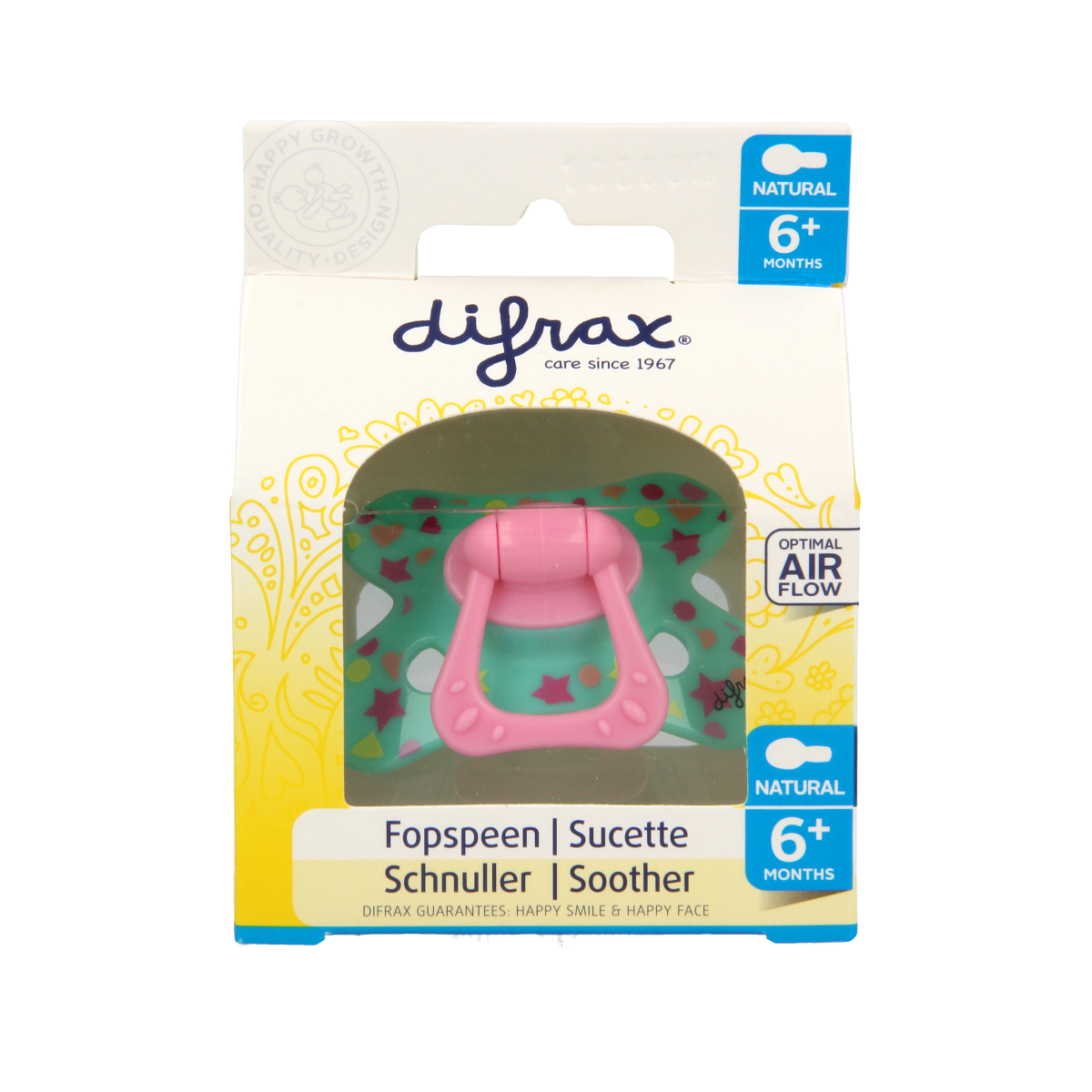 Difrax Fopspeen natural 6+ maanden met ring  1.00 Stuks
