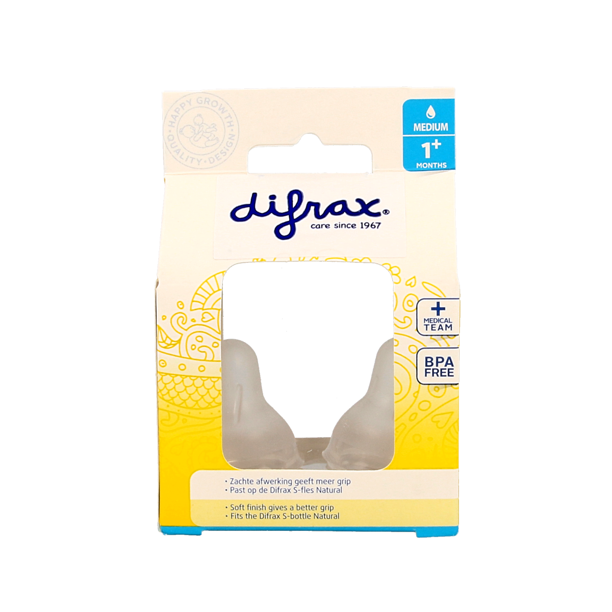 Difrax Flesspeen medium natural 2.00 Stuks
