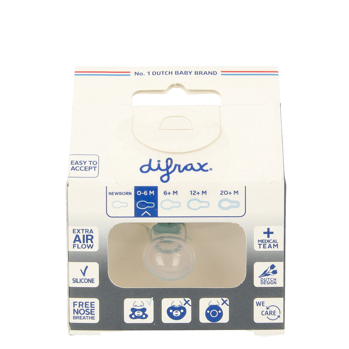 Difrax Fopspeen natural 0-6 maanden ocean 1.00 Stuks
