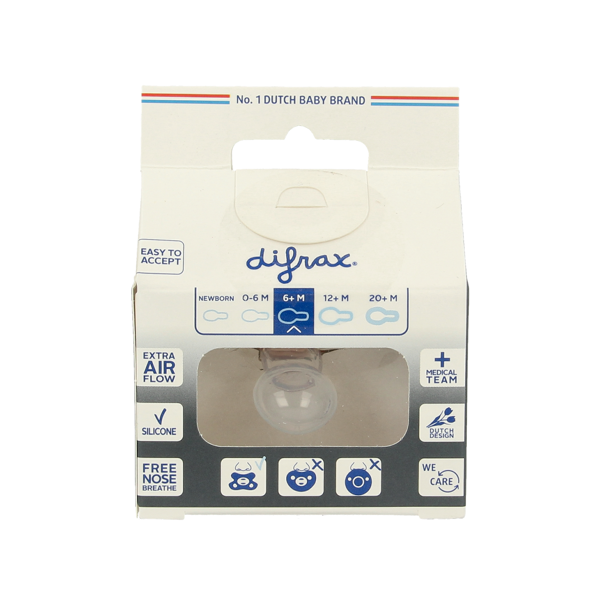 Difrax Fopspeen natural 6+ maanden assorti 1.00 Stuks