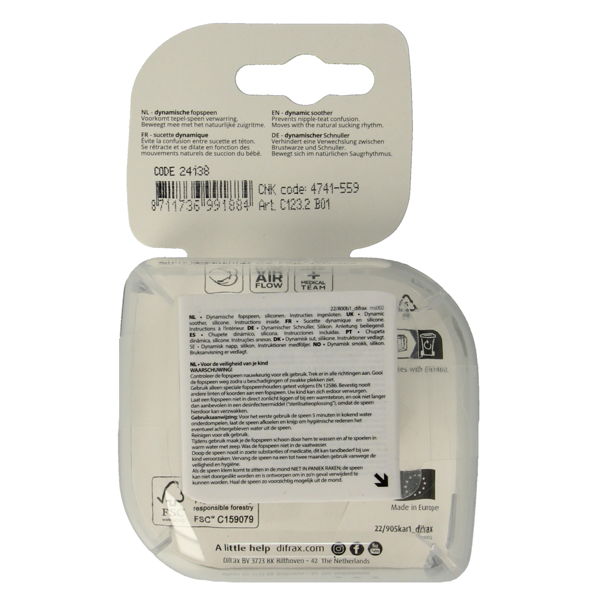 Difrax Fopspeen 0-3 maanden harmony grey 2.00 Stuks
