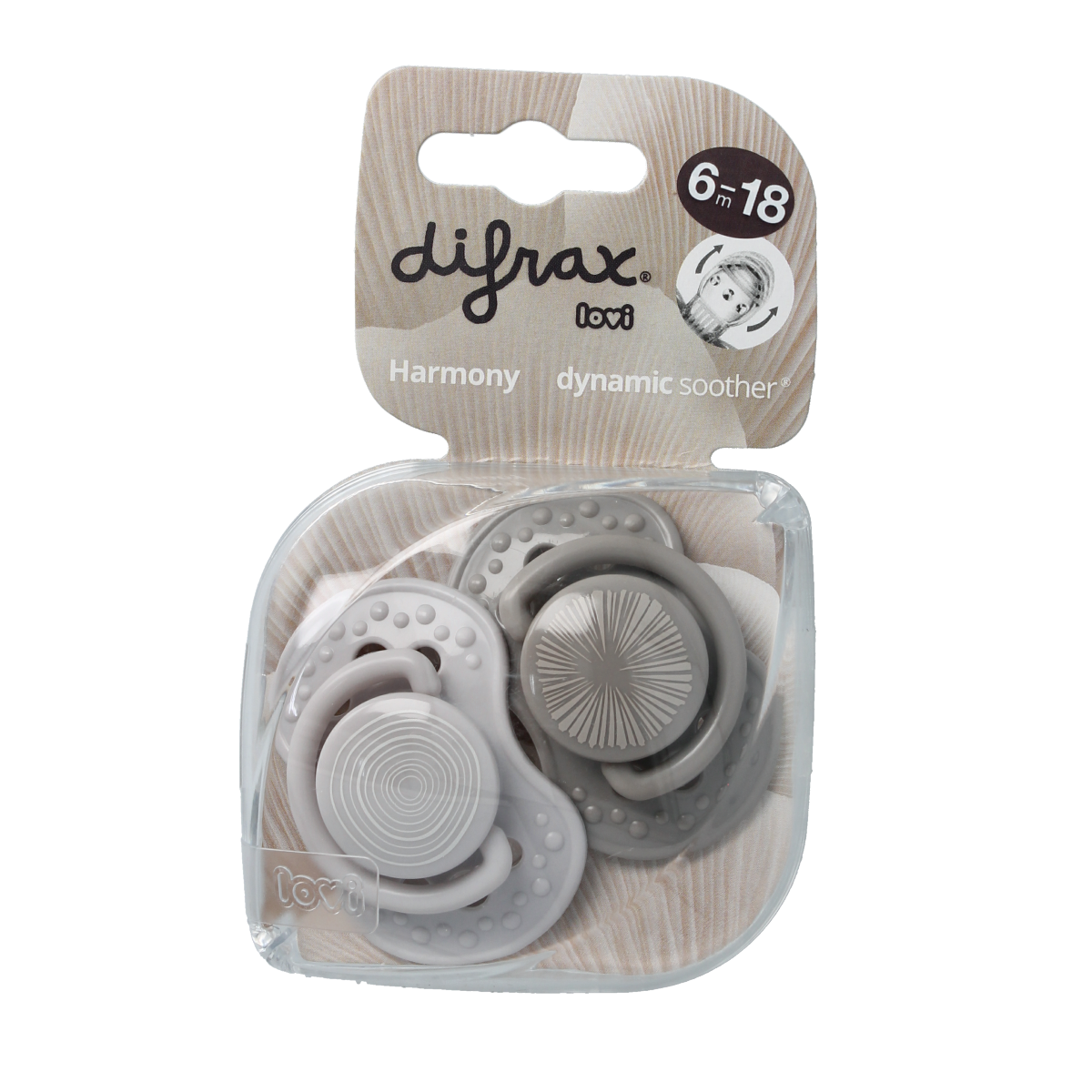 Difrax Fopspeen 6-18 maanden harmony light grey/dark grey 2.00 Stuks