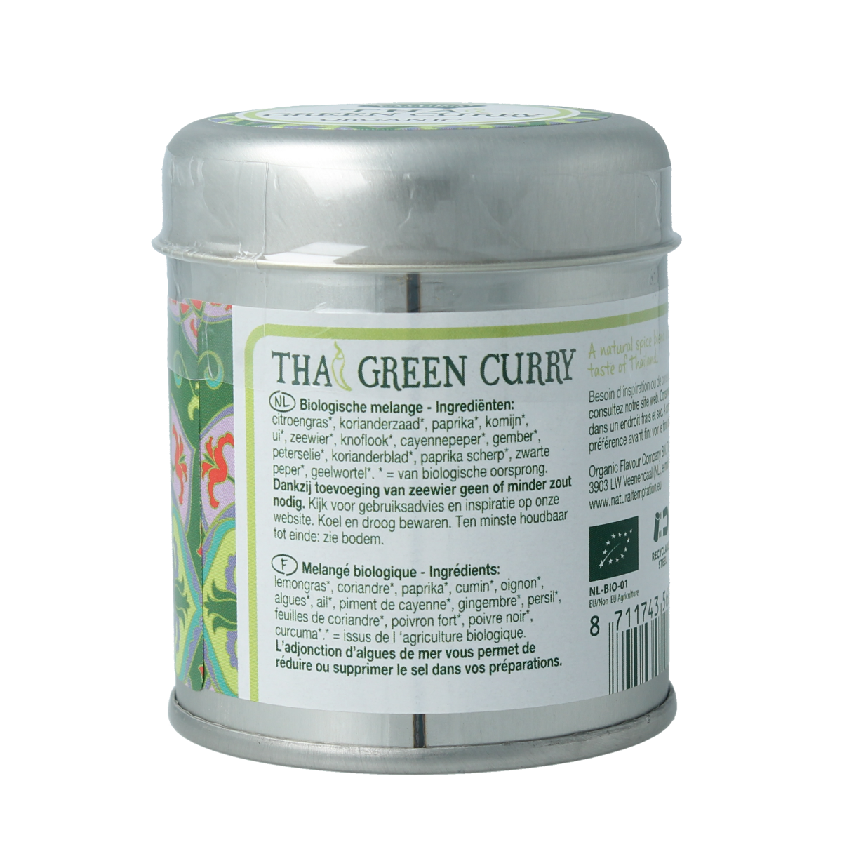 Natural Temptation Thai green curry blikje bio 35.00 Gram