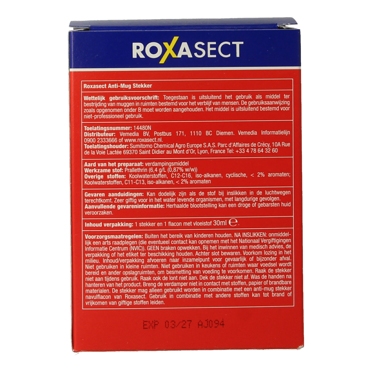 Roxasect Stekker tegen muggen op basis van prallethrin 1.00 Stuks