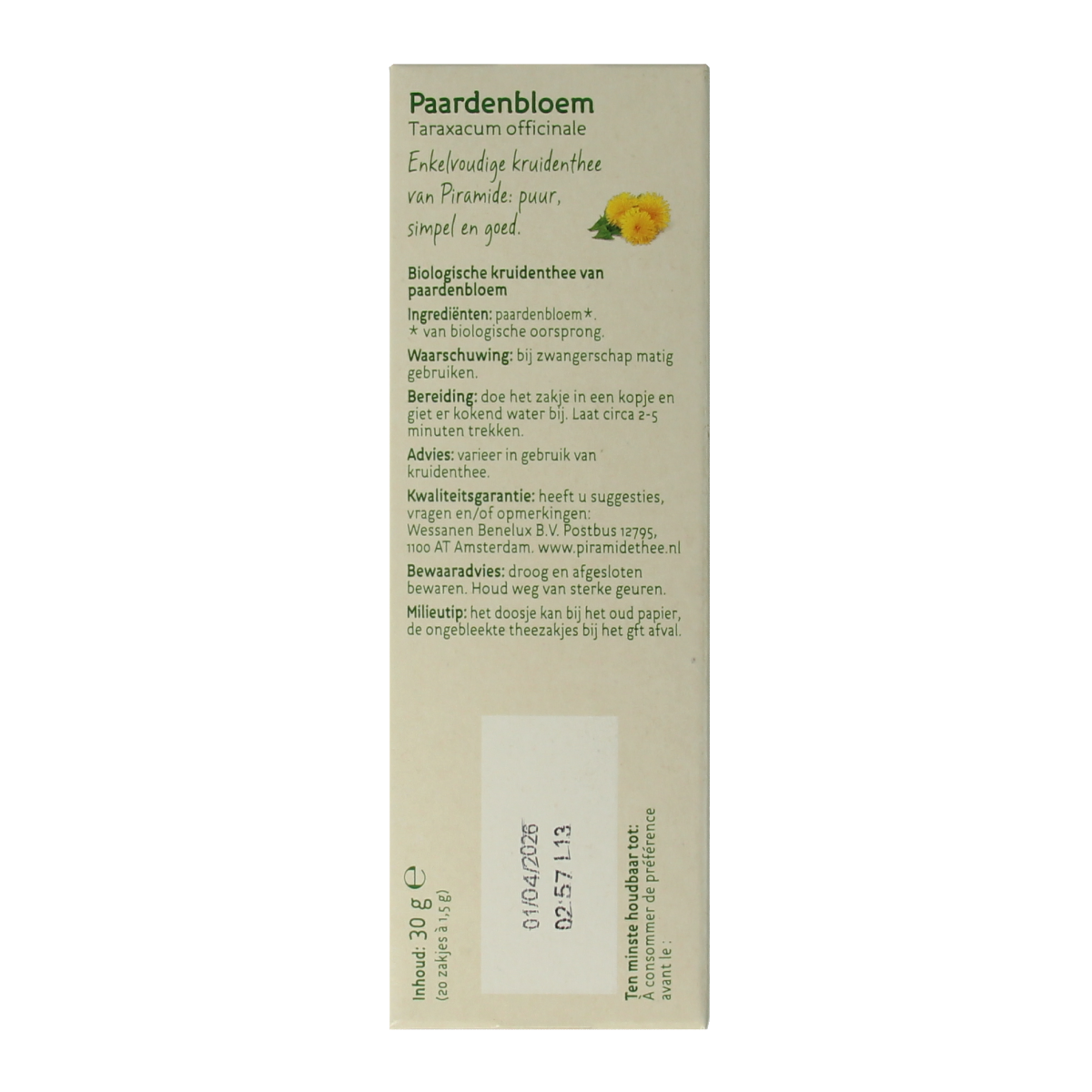 Piramide Paardenbloem thee bio 20.00 Stuks