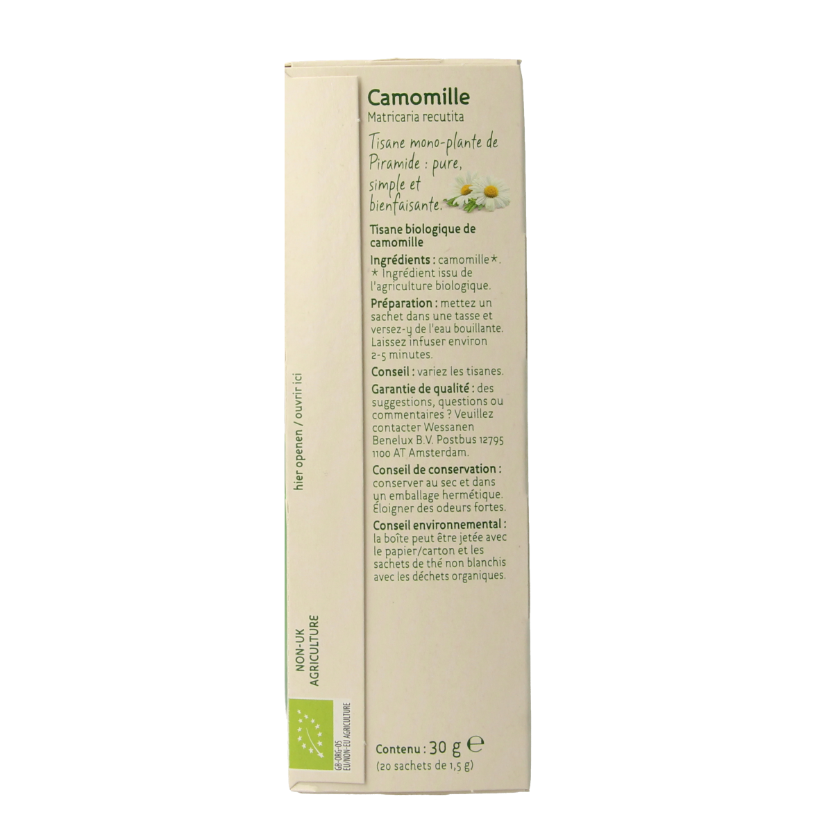 Piramide Kamille thee eko bio 20.00 Zakjes